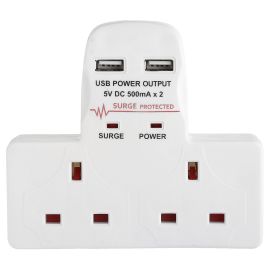 Benross 2 Way Mains Adaptor - 13A - Includes 2 USB Ports