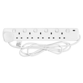 Jegs 6 Gang Extension Lead - 2m - 13A - Individually Switched