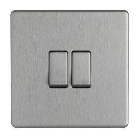Nexus Wall Switch - 2 Gang - 2 Way - Brushed Stainless Steel