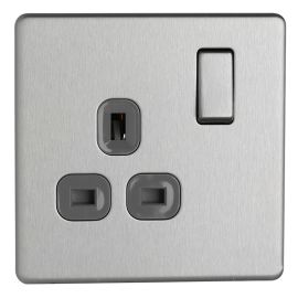Nexus 1 Gang Dp Switched Socket Flatplate Brushed