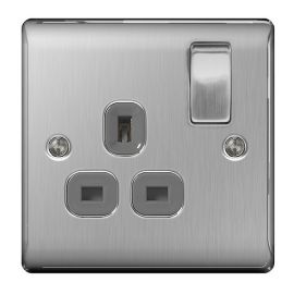 Nexus 1 Gang Switched Wall Socket - Brushed Stainless Steel