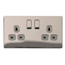 Nexus 13A Switched Socket - 2 Gang - Polished Chrome