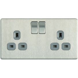 Nexus 2 Gang Switched Socket - Brushed Stainless Steel